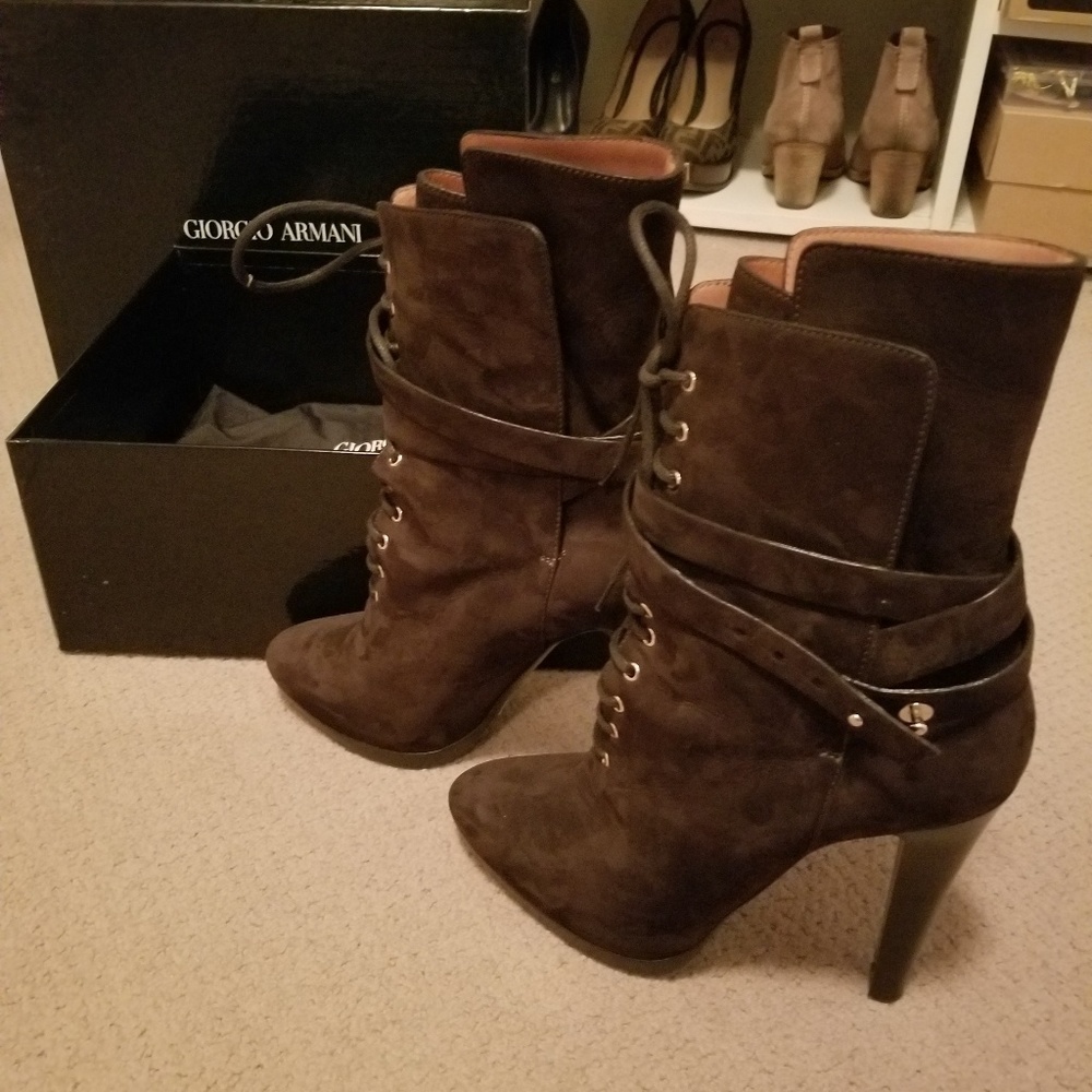 Giorgio Armani brown suede platform boots